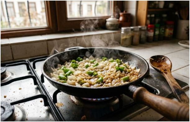 Cook the Onion and Peppers